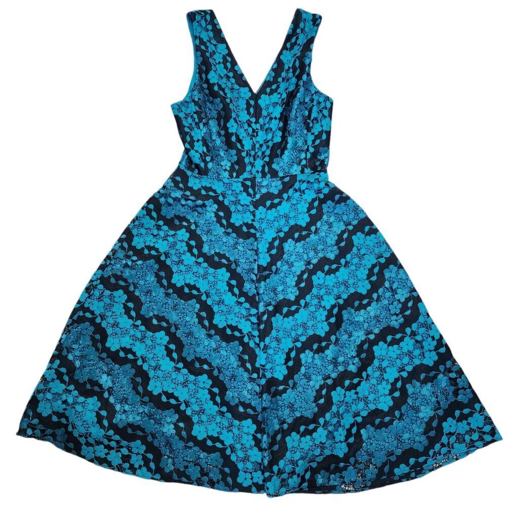 Donna Karan DKNY‎ Floral Lace Fit & Flare Cocktail Dress Black Aqua Green Size 6